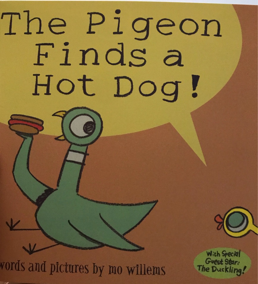 The pigeon finds a hot dog