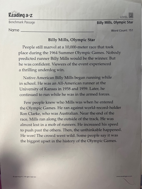 RAZ R Billy Mills, Olympic Star