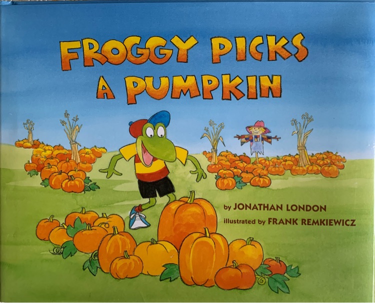 Froggy picks a pumpkin