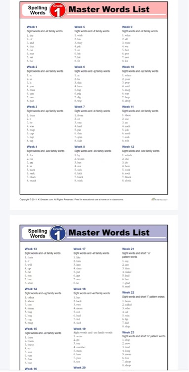 Spelling Words G1