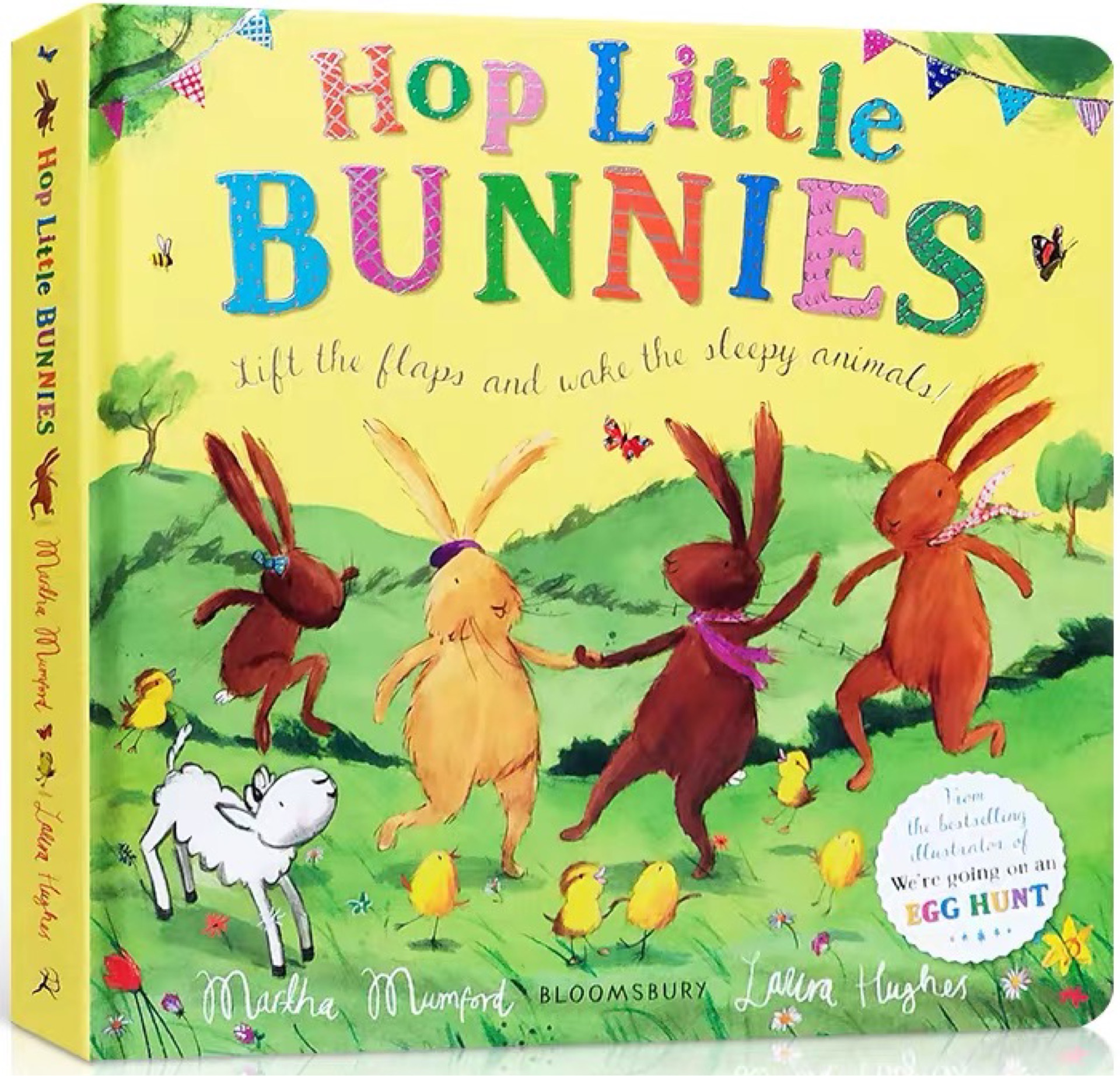 英文原版 Hop little bunnies 童謠紙板翻翻書(shū) 復(fù)活節(jié)繪本