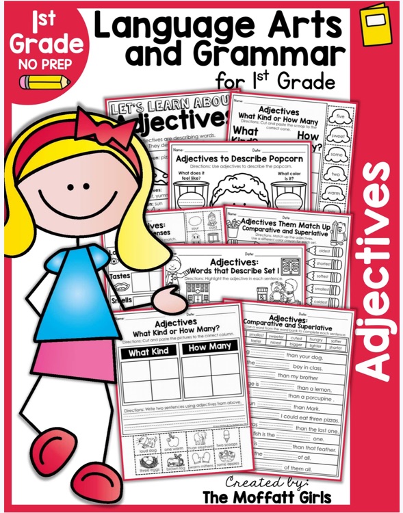 Language art and grammar for 1st grade adjectives