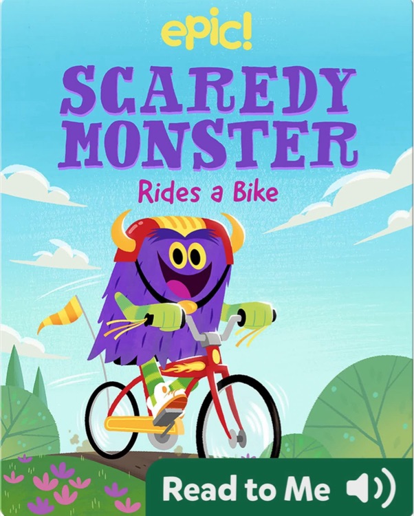 scaredy monster rides a bike