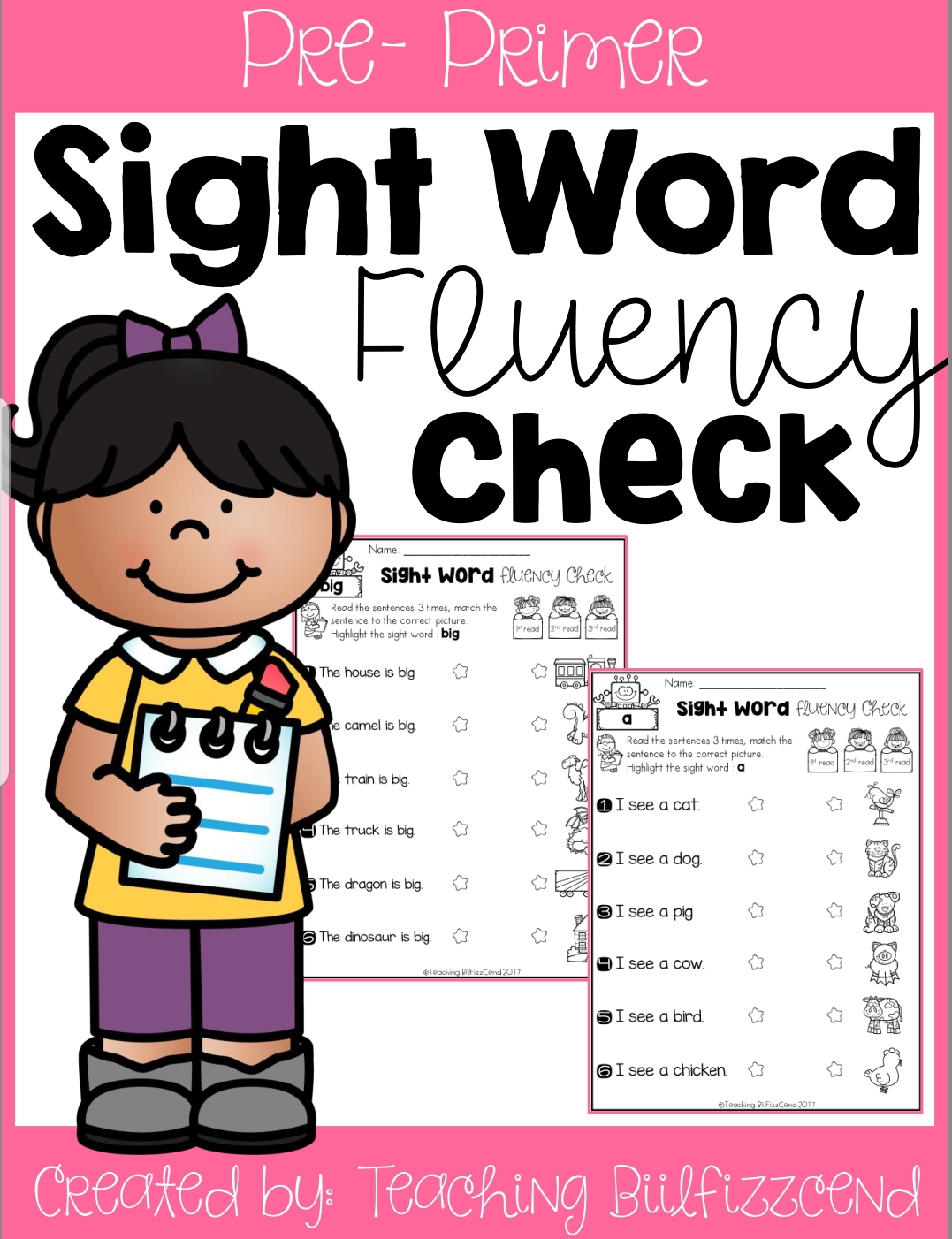 sight word fluency check pre primer