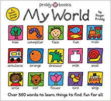 My World: A hand-drawn book with 350 words to learn, things to count, lots to find