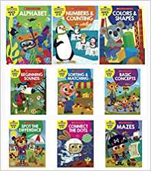 Scholastic Little Skill Seekers Workbooks Set (9 Books) - Alphabet, Beginning Sounds, Basic Concepts, Numbers&Counting, Colors&Shapes, Spot The Difference, Mazes, Connect The Dots