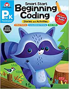 Evan-Moor Smart Start Beginning Coding, Grade PreK, Activity Workbook, Includes Stickers and Audio read along, Basic Skills, Critical Thinking, ... Beginning Coding Stories and Activities)