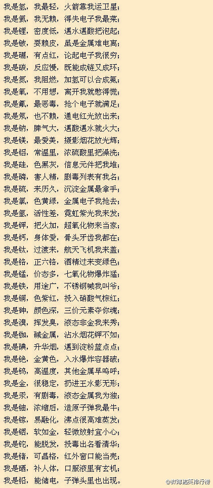 元素周期表順口溜