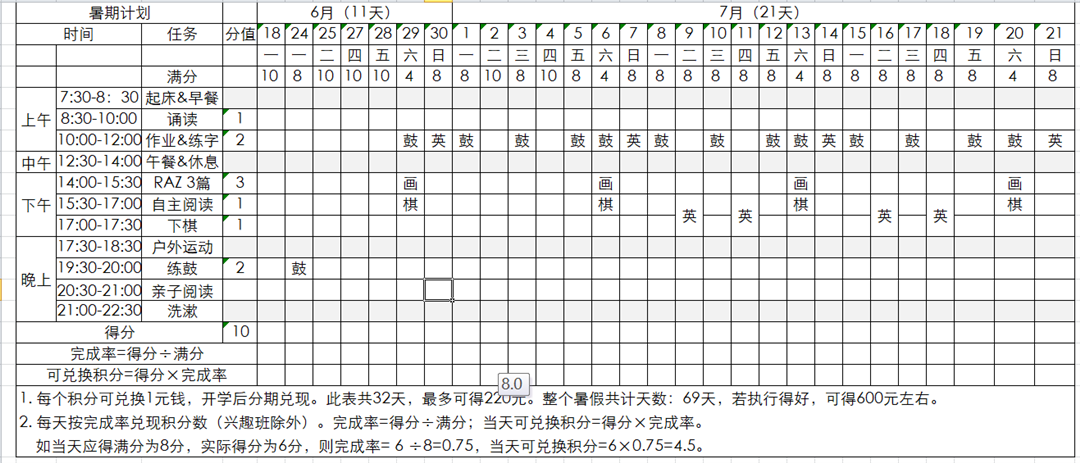 暑假計(jì)劃（6.18-7