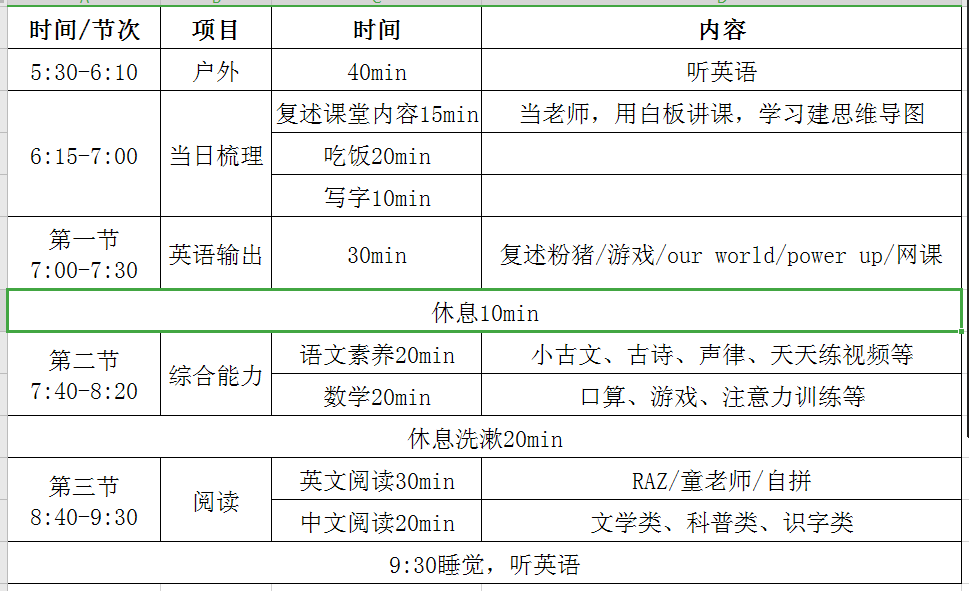 一年級晚上計(jì)劃表