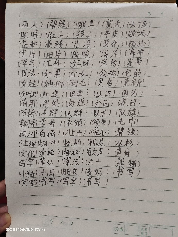兒子書寫越來越棒