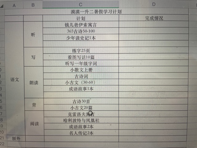 一升二暑假學(xué)習(xí)計(jì)